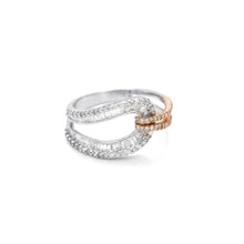 18K White & Rose Gold Infinity Knot Promise Ring | Natural Diamond Round Pavé & Baguette Channel Design - Ring