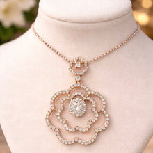 18K White Rose Gold Natural Diamond Floral Swirl Pendant | Romantic Openwork Pavé-Set Diamond Jewelry - Pendant