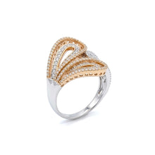 18K White & Rose Gold Tri-Leaf Swirl Statement Ring | Natural Diamond | Openwork Butterfly-Inspired Design - Ring