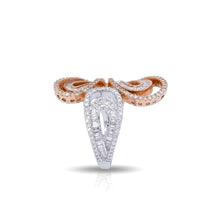 18K White & Rose Gold Tri-Leaf Swirl Statement Ring | Natural Diamond | Openwork Butterfly-Inspired Design - Ring