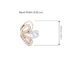 18K White & Rose Gold Tri-Leaf Swirl Statement Ring | Natural Diamond | Openwork Butterfly-Inspired Design - Ring