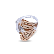 18K White & Rose Gold Tri-Leaf Swirl Statement Ring | Natural Diamond | Openwork Butterfly-Inspired Design - Ring