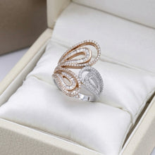 18K White & Rose Gold Tri-Leaf Swirl Statement Ring | Natural Diamond | Openwork Butterfly-Inspired Design - Ring