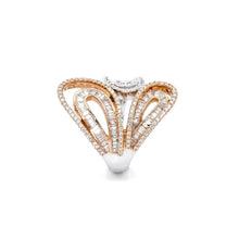 18K White & Rose Gold Tri-Leaf Swirl Statement Ring | Natural Diamond | Openwork Butterfly-Inspired Design - Ring