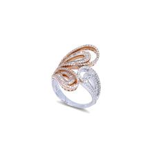 18K White & Rose Gold Tri-Leaf Swirl Statement Ring | Natural Diamond | Openwork Butterfly-Inspired Design - Ring