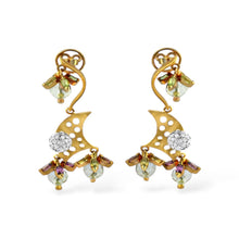18K White & Yellow Gold | Natural Diamond & Multi Gemstone Domed Chandelier Pendant & Earrings Set - Pendant Earring Set