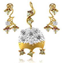 18K White & Yellow Gold | Natural Diamond & Multi Gemstone Domed Chandelier Pendant & Earrings Set - Pendant Earring Set