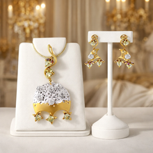 18K White & Yellow Gold | Natural Diamond & Multi Gemstone Domed Chandelier Pendant & Earrings Set - Pendant Earring Set