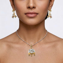 18K White & Yellow Gold | Natural Diamond & Multi Gemstone Domed Chandelier Pendant & Earrings Set - Pendant Earring Set