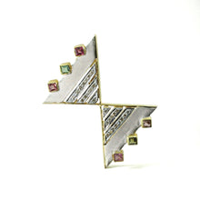 18K White & Yellow Two Tone Gold Earring Pendant with Natural Round Diamond and Square Multi Tourmaline Gemstones
