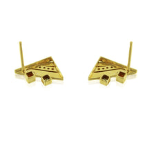 18K White & Yellow Two Tone Gold Earring Pendant with Natural Round Diamond and Square Multi Tourmaline Gemstones