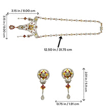 18K White & Yellow Gold | Natural Diamond & Ruby Necklace and Earrings Set | Floral Cluster Pavé Jewelry - Necklace
