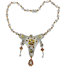 18K White & Yellow Gold | Natural Diamond & Ruby Necklace and Earrings Set | Floral Cluster Pavé Jewelry - Necklace