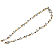 18K White & Yellow Gold | Natural Diamond & Ruby Necklace and Earrings Set | Floral Cluster Pavé Jewelry - Necklace