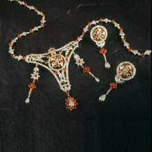 18K White & Yellow Gold | Natural Diamond & Ruby Necklace and Earrings Set | Floral Cluster Pavé Jewelry - Necklace