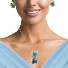 18K Yellow Gold Pendant Earring Chain with Chalcedony Heart & Natural Diamond Jewellery Set - Pendant Earring Set