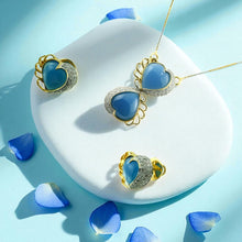 18K Yellow Gold Pendant Earring Chain with Chalcedony Heart & Natural Diamond Jewellery Set - Pendant Earring Set