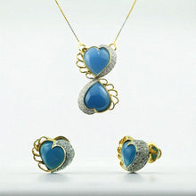 18K Yellow Gold Pendant Earring Chain with Chalcedony Heart & Natural Diamond Jewellery Set - Pendant Earring Set