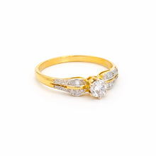 18K Yellow Gold Bypass Engagement Ring | Natural Diamond Solitaire Center Pavé Accents | Perfect Proposal Ring - Ring