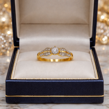 18K Yellow Gold Bypass Engagement Ring | Natural Diamond Solitaire Center Pavé Accents | Perfect Proposal Ring - Ring