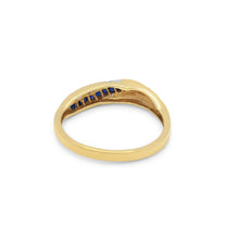 18K Yellow Gold Crossover Band Ring | Natural Sapphire & Diamond | Channel-Set Baguette Crisscross Design - Ring