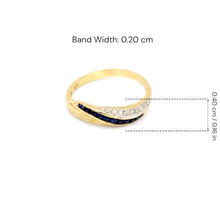 18K Yellow Gold Crossover Band Ring | Natural Sapphire & Diamond | Channel-Set Baguette Crisscross Design - Ring