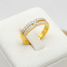 18K Yellow Gold Diamond Double Row Ring | Micro Pavé Band | Elegant Stackable Pinky Design - Ring