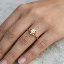 18K Yellow Gold Diamond Flower Cluster Ring | Eight-Stone Halo Design | Elegant Bypass Swirl Band - Ring