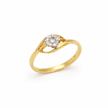 18K Yellow Gold Diamond Flower Cluster Ring | Eight-Stone Halo Design | Elegant Bypass Swirl Band - Ring