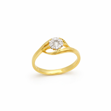 18K Yellow Gold Diamond Flower Cluster Ring | Eight-Stone Halo Design | Elegant Bypass Swirl Band - Ring