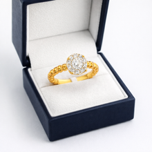 18K Rose Gold Diamond Halo Ring | Platinum-Set Cluster Center | Textured Beaded Band | Classic Elegant Design - Ring