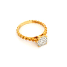 18K Rose Gold Diamond Halo Ring | Platinum-Set Cluster Center | Textured Beaded Band | Classic Elegant Design - Ring