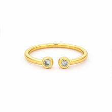 18K Yellow Gold Diamond Open Cuff Ring | Two Bezel-Set White Diamonds | Contemporary Stackable Knuckle Band - Ring