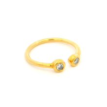 18K Yellow Gold Diamond Open Cuff Ring | Two Bezel-Set White Diamonds | Contemporary Stackable Knuckle Band - Ring