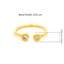 18K Yellow Gold Diamond Open Cuff Ring | Two Bezel-Set White Diamonds | Contemporary Stackable Knuckle Band - Ring