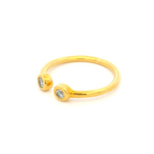 18K Yellow Gold Diamond Open Cuff Ring | Two Bezel-Set White Diamonds | Contemporary Stackable Knuckle Band - Ring
