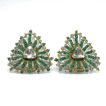 18K Yellow Gold Diamond Polki Emerald Earrings – Heritage Look Featuring Vibrant Precious Gemstone Jewellery - Earrings