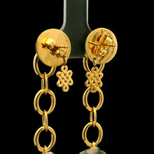 18K Yellow Gold Drop Earrings | Natural Diamond & White Quartz | Chain Link Decorative Knot Motif Charm Jewelry