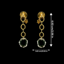 18K Yellow Gold Drop Earrings | Natural Diamond & White Quartz | Chain Link Decorative Knot Motif Charm Jewelry