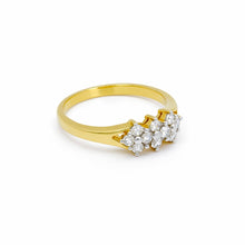 18K Yellow Gold Engagement Cluster Ring | Natural Diamond Triple Floral Motif | Classic Bridal Jewelry - Ring