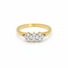 18K Yellow Gold Engagement Cluster Ring | Natural Diamond Triple Floral Motif | Classic Bridal Jewelry - Ring