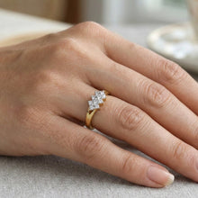 18K Yellow Gold Engagement Cluster Ring | Natural Diamond Triple Floral Motif | Classic Bridal Jewelry - Ring