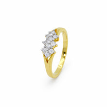 18K Yellow Gold Engagement Cluster Ring | Natural Diamond Triple Floral Motif | Classic Bridal Jewelry - Ring