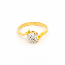 18K Yellow Gold Engagement Floral Cluster Ring | Natural Diamond Swirl Motif | Solitaire Center Bridal Elegance - Ring