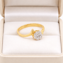 18K Yellow Gold Engagement Floral Cluster Ring | Natural Diamond Swirl Motif | Solitaire Center Bridal Elegance - Ring