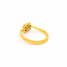 18K Yellow Gold Engagement Floral Cluster Ring | Natural Diamond Swirl Motif | Solitaire Center Bridal Elegance - Ring