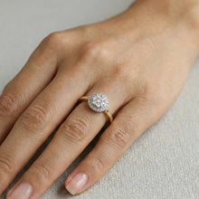 18K Yellow Gold Halo Illusion Wedding Ring | Natural Diamond Round Cluster Sunburst Design | Classic Jewelry - Ring
