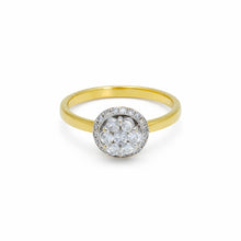 18K Yellow Gold Halo Illusion Wedding Ring | Natural Diamond Round Cluster Sunburst Design | Classic Jewelry - Ring