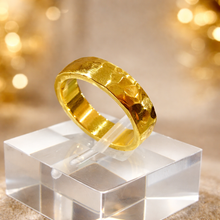 18K Yellow Gold Hammered Ring | Textured Handmade | Unisex Statement Wedding Band | Modern Minimal Style - Ring