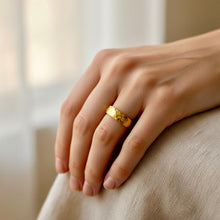 18K Yellow Gold Hammered Ring | Textured Handmade | Unisex Statement Wedding Band | Modern Minimal Style - Ring